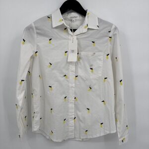 CHARLIOR Ecru & Lemon Full Sleeve Blouse Women's‎ Size M 100% Cotton NWT Cute!